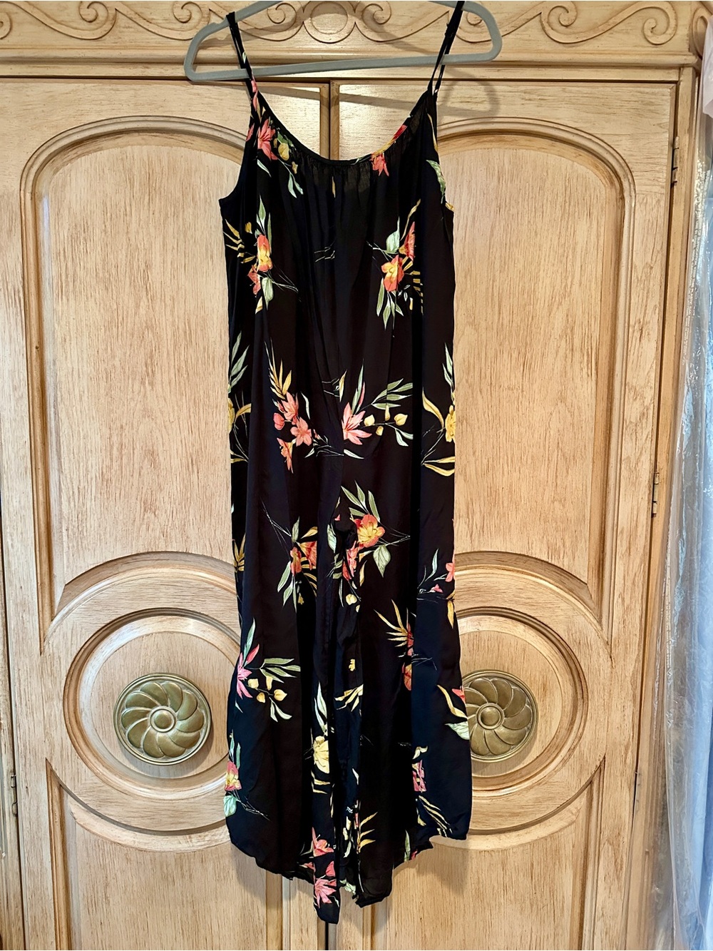 Black Floral Spaghetti Strap Jumpsuit • M
